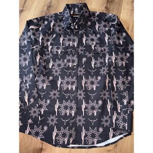 Mens The American West Western Cowboy Cactus Long Sleeve‎ Button Up Shirt Size M